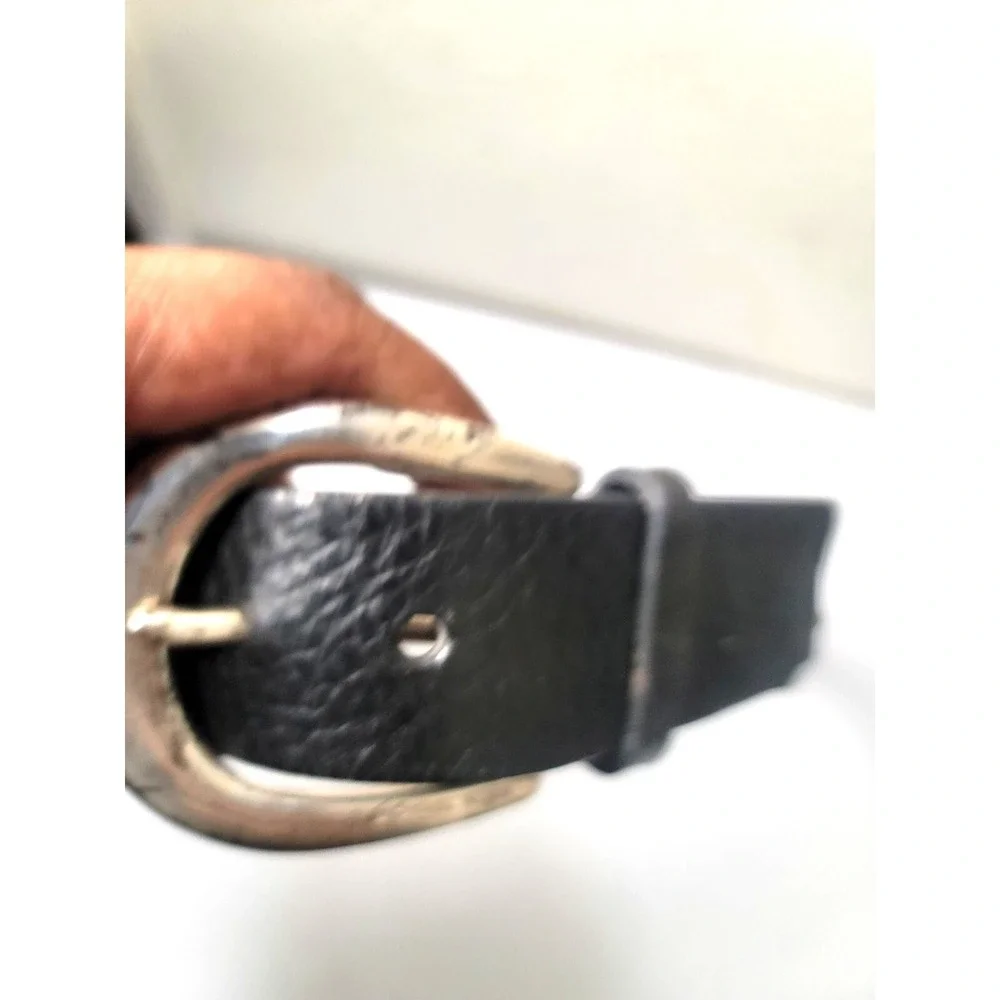 Michael Kors Black Leather Belt With Silver-Tone Buckle Size L‎